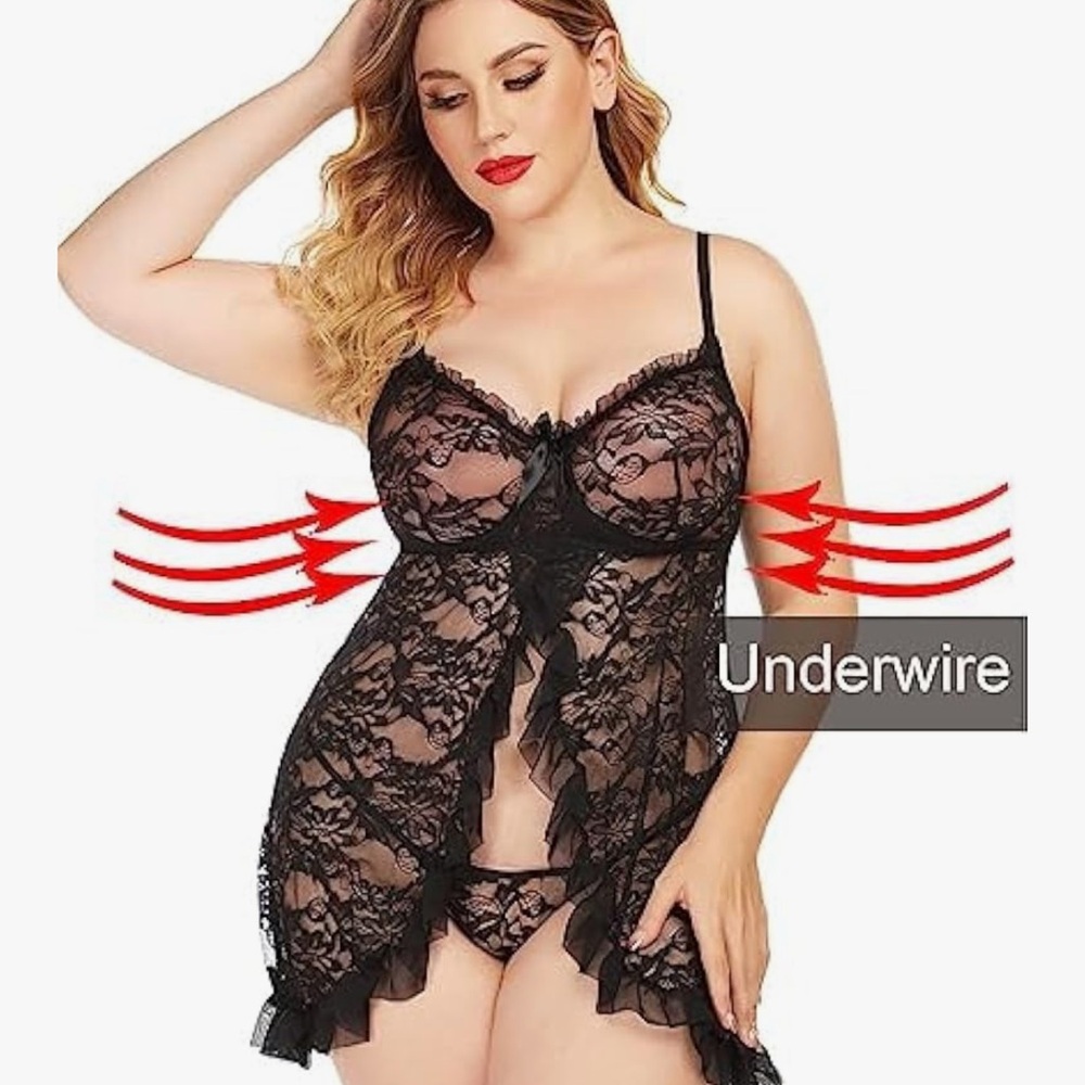 ADOME  Lingerie W/Underwire Lace Chemise Bridal Purple Lace Chemise Babydoll XL